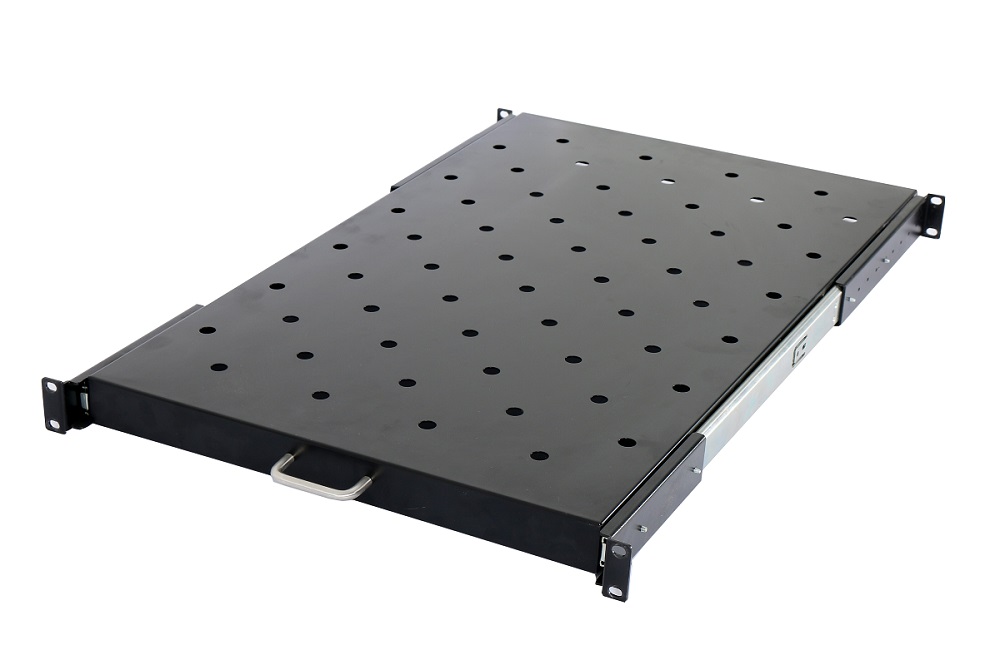 RAFT CULISANT SPACER 1U pentru rack 19″, adancime 366mm, pt. cabinet de 600mm, sarcina maxima 60Kg, vopsea antistatic, otel 1.2mm, black, „SPSS-1U366-BK-03”