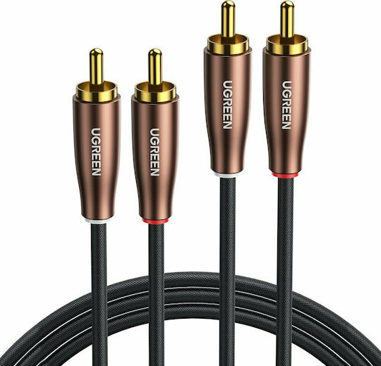 CABLU audio Ugreen, "AV104" 2 x RCA (T) la 2 x RCA (T), 2m, conectori auriti, negru "10518" (timbru verde 0.18 lei) - 6957303815180