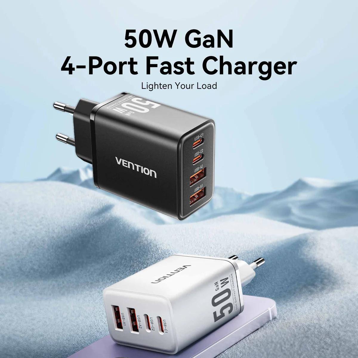 Alimentator retea Vention, 30W, 2 x USB-C (30W/20W), 2 x USB-A (18W/18W), GaN, Fast Charge, negru, "FCHB0-EU" (timbru verde 0.08 lei) -6922794793156 - imagine 2