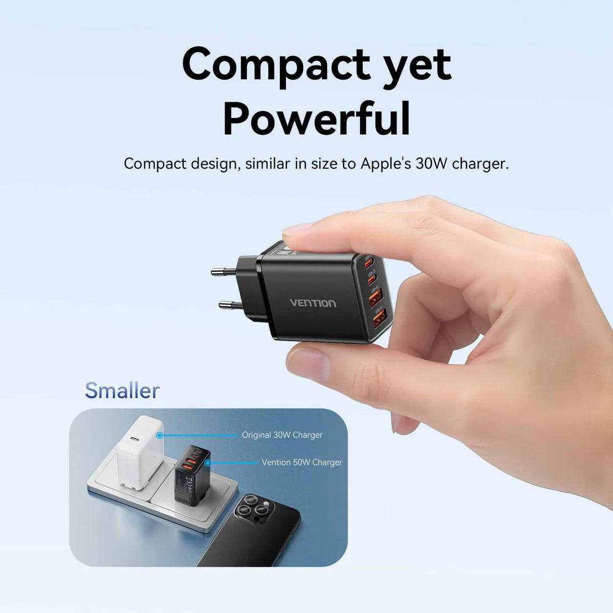 Alimentator retea Vention, 30W, 2 x USB-C (30W/20W), 2 x USB-A (18W/18W), GaN, Fast Charge, negru, "FCHB0-EU" (timbru verde 0.08 lei) -6922794793156 - imagine 4