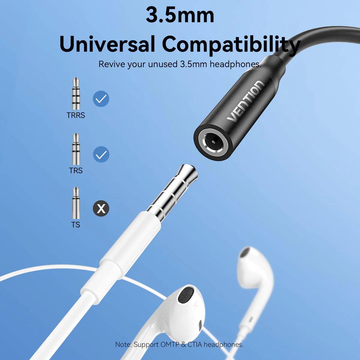 Adaptor audio Vention, USB-C (T) la Jack 3.5mm (M), 0.1m, PVC, negru, "BIIBA" (timbru verde 0.08 lei) -6922794792692 - imagine 4