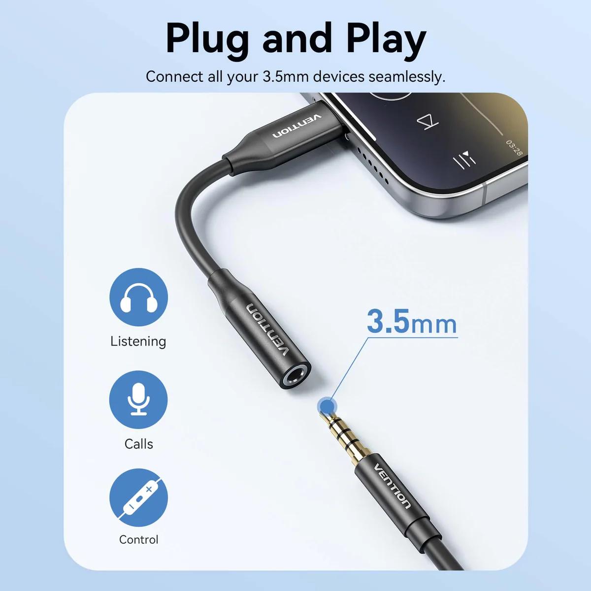 Adaptor audio Vention, USB-C (T) la Jack 3.5mm (M), 0.1m, PVC, negru, "BIIBA" (timbru verde 0.08 lei) -6922794792692 - imagine 5
