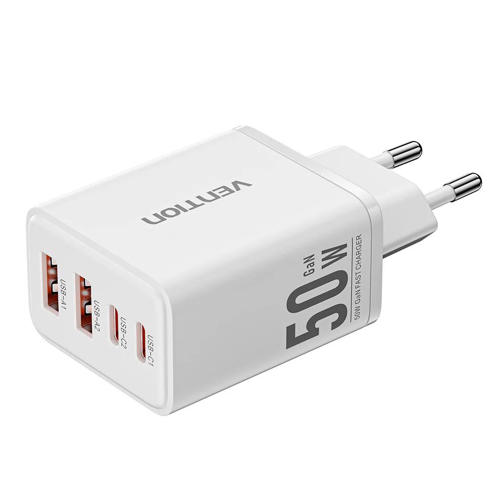 Alimentator retea Vention, 30W, 2 x USB-C (30W/20W), 2 x USB-A (18W/18W), GaN, Fast Charge, alb, „FCHW0-EU” (timbru verde 0.08 lei) -6922794793163