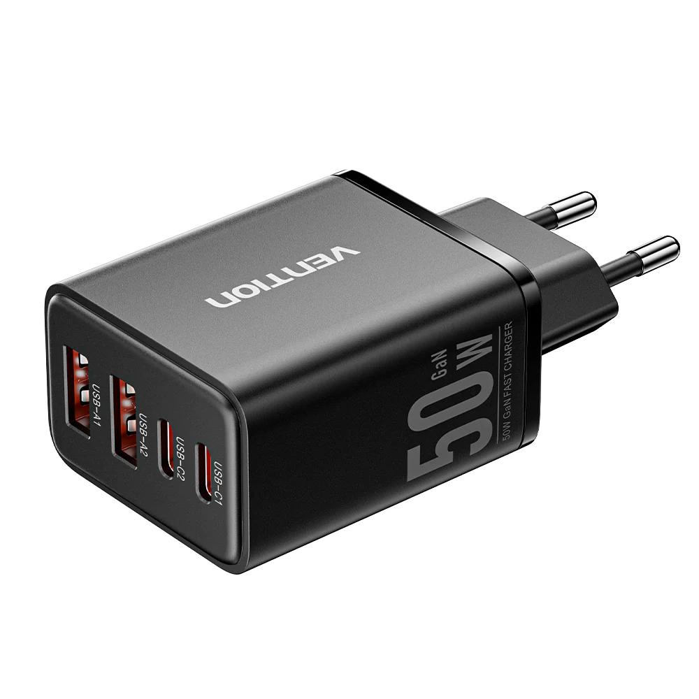 Alimentator retea Vention, 30W, 2 x USB-C (30W/20W), 2 x USB-A (18W/18W), GaN, Fast Charge, negru, „FCHB0-EU” (timbru verde 0.08 lei) -6922794793156