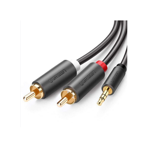 CABLU audio Ugreen, „AV102” stereo 3.5 mm jack (T) la 2 x RCA (T), 2m, conectori auriti, gri „10510” (timbru verde 0.18 lei) – 6957303815104