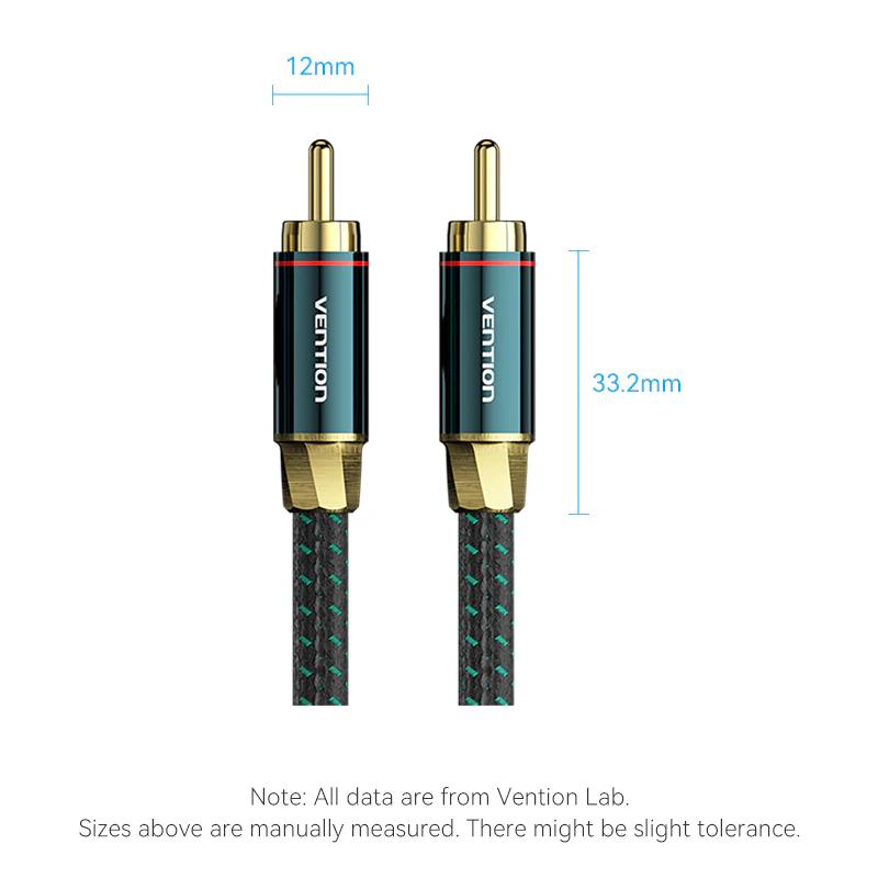 Cablu audio Vention, RCA (T) la RCA (T), 2m, conectori auriti, verde, "BCTGH" (timbru verde 0.08 lei) - - imagine 2