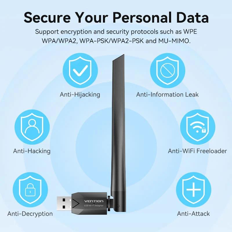 Adaptor retea Vention, extern, wireless, 2.4GHz, 5GHz, antena externa 6 dBi, IEEE 802.11a/b/g/n/ac, WIFI AC650, negru, "KDTB0" (timbru verde 0.08 lei) -6922794784475 - imagine 2