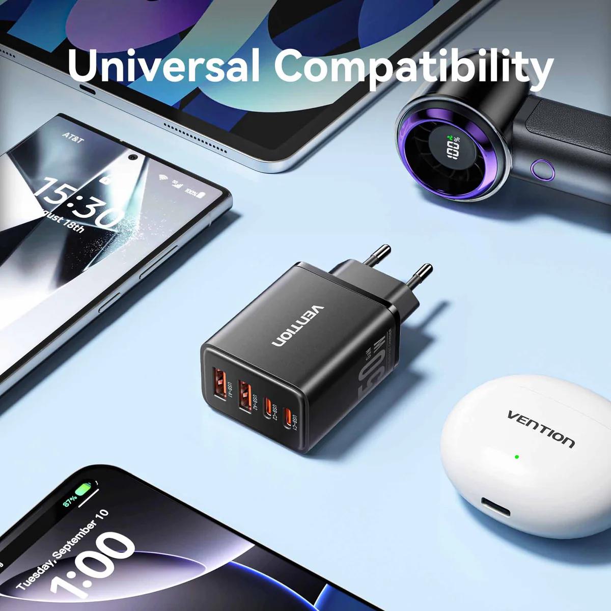 Alimentator retea Vention, 30W, 2 x USB-C (30W/20W), 2 x USB-A (18W/18W), GaN, Fast Charge, alb, "FCHW0-EU" (timbru verde 0.08 lei) -6922794793163 - imagine 3