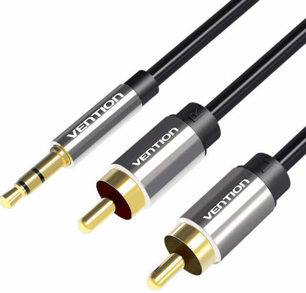 Adaptor audio Vention, Jack 3.5mm (T) la 2 x RCA M 3.5mm, 2m, conectori auriti, negru „BCFBH” (timbru verde 0.08 lei)