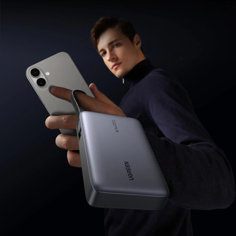 POWER BANK Ugreen "PB550", 20000mAh, 67W PD3.0, 1 x USB, 1 x USB Type-C, 1 x USB Type-C integrat, display, gri, "55996B" (timbru verde 0.98 lei) - imagine 5