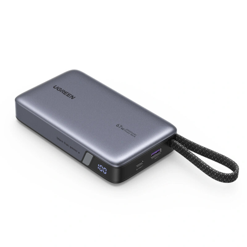 POWER BANK Ugreen "PB550", 20000mAh, 67W PD3.0, 1 x USB, 1 x USB Type-C, 1 x USB Type-C integrat, display, gri, "55996B" (timbru verde 0.98 lei) - imagine 2