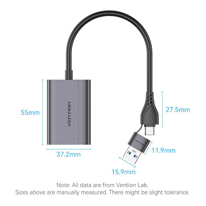 Adaptor video Vention, USB-C (T) sau USB-A(T) la HDMI (M), 0.15m, rezolutie 1080p la 60Hz, negru, "ACYHB" (timbru verde 0.08 lei) - 6922794776920 - imagine 2