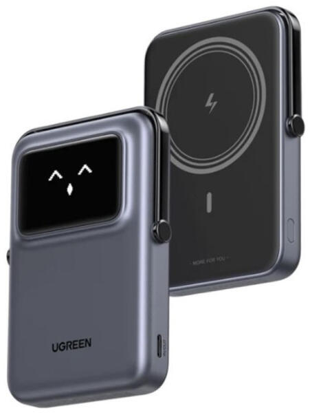 POWER BANK Ugreen „PB572”, 10000mAh, 20W, prindere magnetica, wireless charging: 7.5W max, 1 x USB Type-C input/output, gri „45327” (timbru verde 0.98 lei)