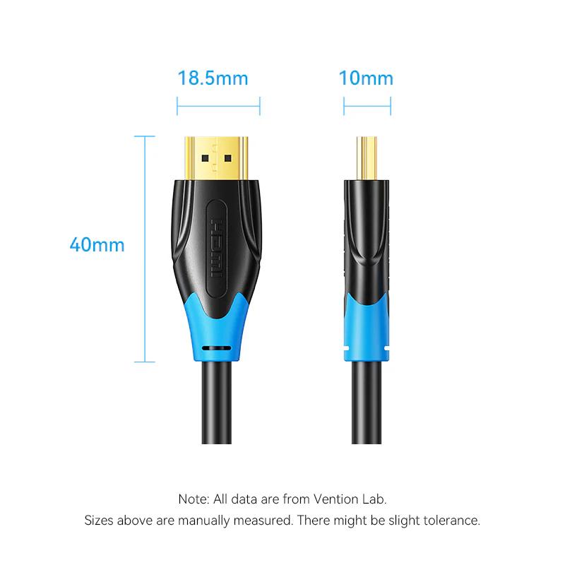 Cablu video Vention, HDMI (T) la HDMI (T), 8m, rezolutie 4K la 30Hz, conectori auriti, negru-albastru, "AACBK" (timbru verde 0.08 lei) - 6922794732698 - imagine 2