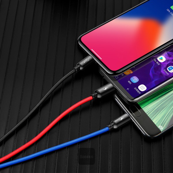 CABLU alimentare si date Baseus Three Primary Colors, pt. smartphone, USB la Micro-USB+Lightning+USB Type-C 3.5A, 1.2m, negru "CAMLT-BSY01" (timbru verde 0.18 lei) - 6953156273948 - imagine 4