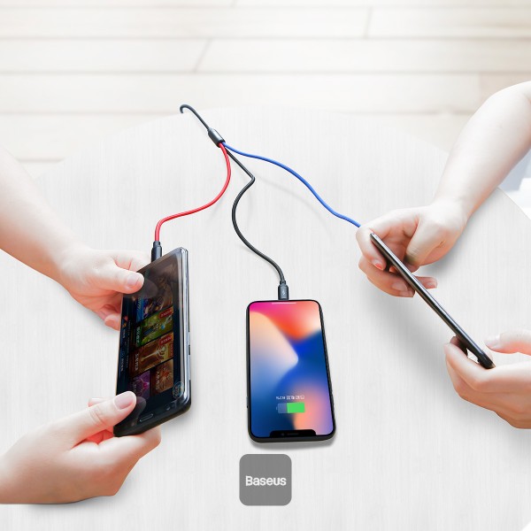 CABLU alimentare si date Baseus Three Primary Colors, pt. smartphone, USB la Micro-USB+Lightning+USB Type-C 3.5A, 1.2m, negru "CAMLT-BSY01" (timbru verde 0.18 lei) - 6953156273948 - imagine 5