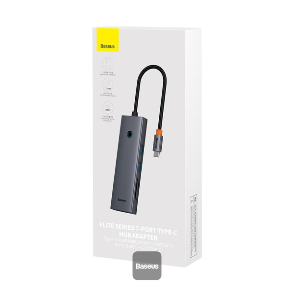 DOCKING STATION Baseus UltraJoy 7 in 1, input USB Type-C, output HDMI4K@60Hz x 1, USB3.0 x 2, PD x 1, card reader SD/micro SD x 1, RJ45 x 1, gri "B00052805813-00" (timbru verde 0.18 lei) - 6932172630744 - imagine 5