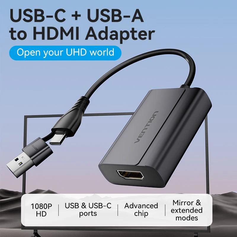 Adaptor video Vention, USB-C (T) sau USB-A(T) la HDMI (M), 0.15m, rezolutie 1080p la 60Hz, negru, "ACYHB" (timbru verde 0.08 lei) - 6922794776920 - imagine 3