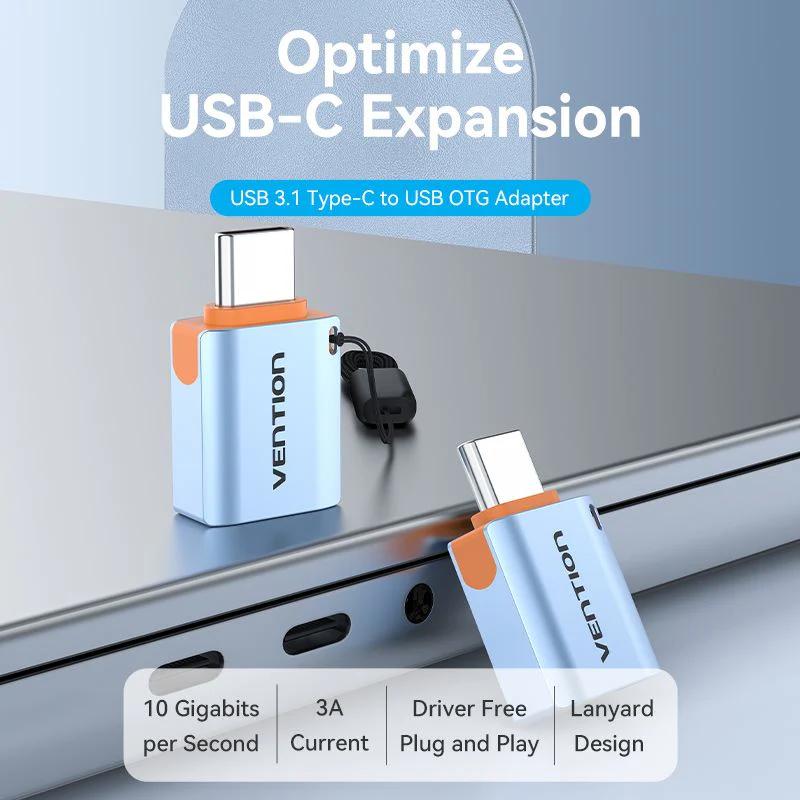 Adaptor USB Vention, OTG, USB-C (T) la USB 3.1 (M), 10Gbps, PVC, albastru, "CUBH0" (timbru verde 0.08 lei) -6922794779976 - imagine 3