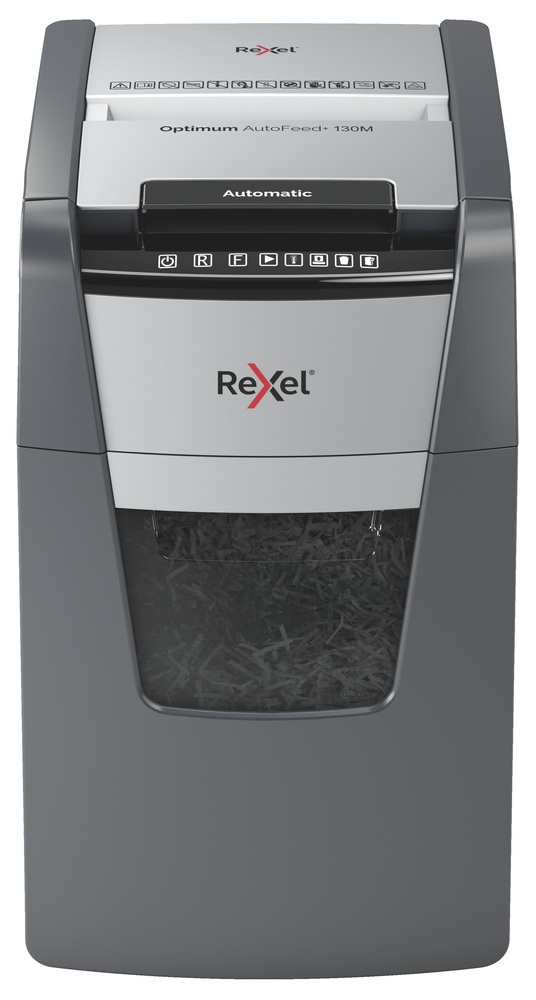 Distrugator automat documente Rexel OPTIMUM 130M , 130 coli, P5, micro-cut (tip particule), cos 44 litri, negru-gri, "2020130MEU" (timbru verde 40 lei) - imagine 2