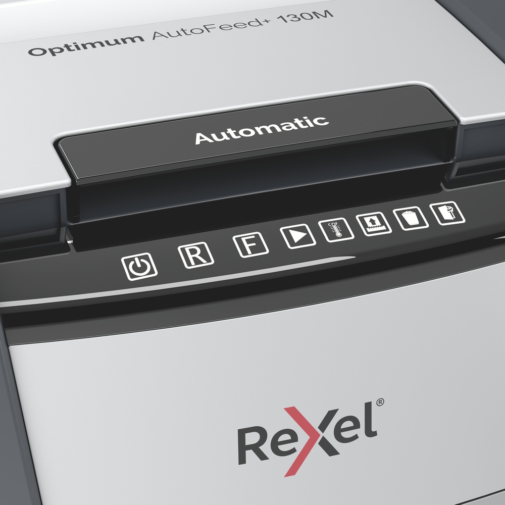 Distrugator automat documente Rexel OPTIMUM 130M , 130 coli, P5, micro-cut (tip particule), cos 44 litri, negru-gri, "2020130MEU" (timbru verde 40 lei) - imagine 5