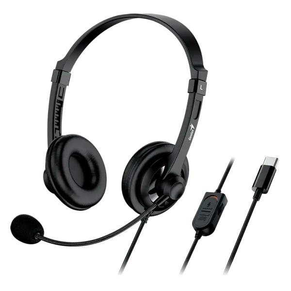 CASTI Genius „HS-230U”, cu fir, utilizare multimedia, USB-A, microfon pe brat, lungime cablu 2.4m, control volum pe fir, negru, „31710021401” (timbru verde 0.18 lei) – 4710268259541