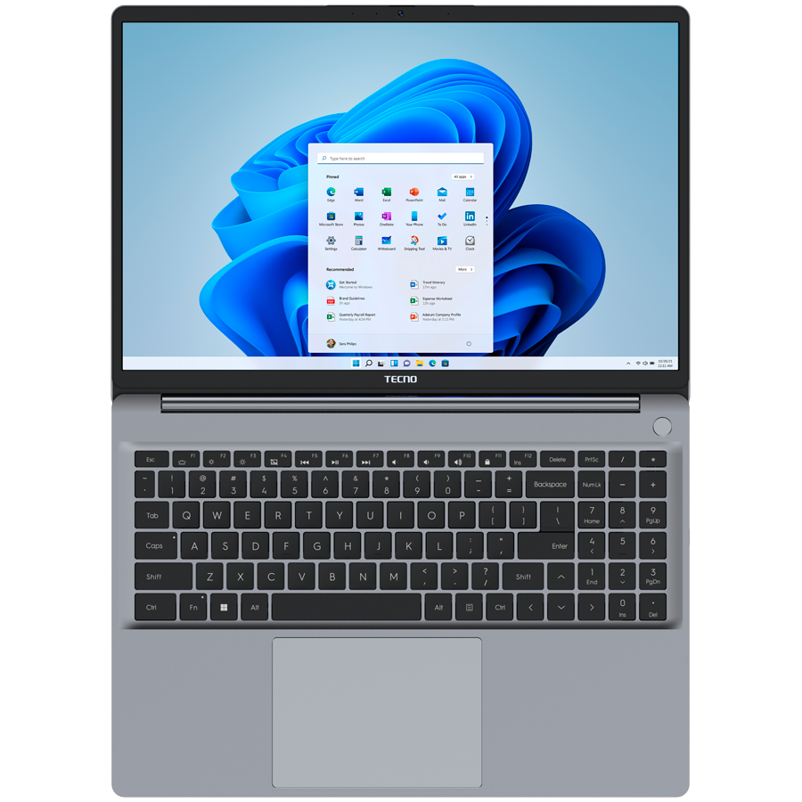 TECNO Megabook K16SDA AMD R7-5825U up to 4.5GHz 16-inch FHD IPS 16:10 1920×1200 300nits 60Hz RAM 16Gb SSD 1Tb 70Wh 17.5 hours Cam 1Mp 720p AI WiFi5 BT 5.0 RJ45 2xTypeC Full 2xUSB3.1 HDMI Finger print QWERTY EN Backlight All metal Winows 11H Gray