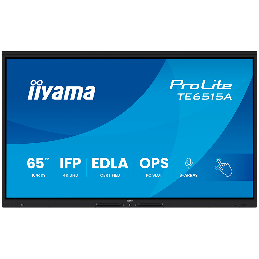 Iiyama ProLite TE6515A-B1AG - 65" Diagonal Class (64.5" viewable) LED-backlit LCD display interactive digital signage with touchscreen (multi touch) / 8-microphone array / optional slot-in PC capability 4K UHD (2160p) 3840 x 2160 black (bezel) matte