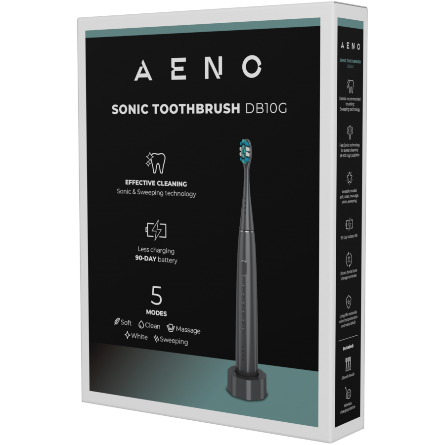 Wireless Tooth Brush, Grey, 3 Brush Heads, 1400mAh, Function: Soft, Clean, Massage, White, Sweep - imagine 5