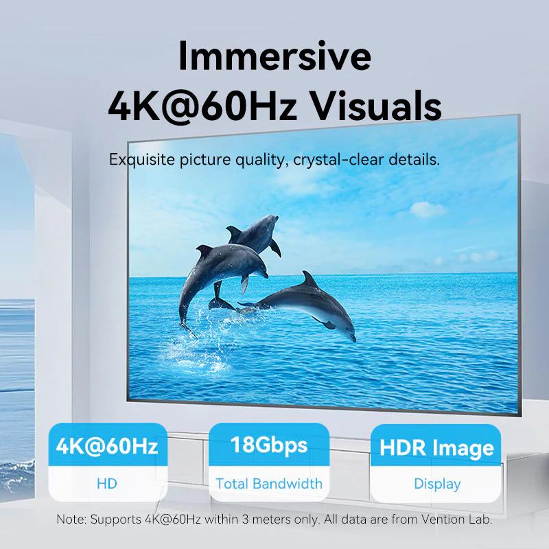 Cablu video Vention, HDMI (T) la HDMI (T), 0.75m, rezolutie 4K la 60Hz, conectori auriti, negru-albastru, "AACBE" (timbru verde 0.08 lei) - 6922794732636 - imagine 4
