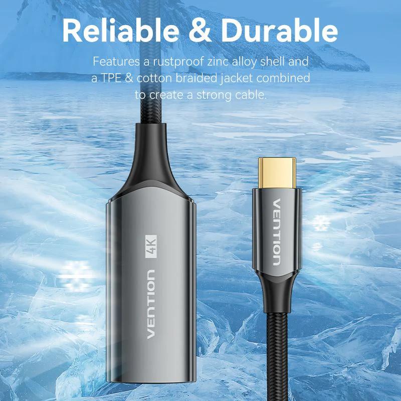 Adaptor video Vention, USB-C (T) la HDMI (M), 0.25m, rezolutie 4K la 60Hz, conectori auriti, gri, "CREBC" (timbru verde 0.08 lei) - 6922794776968 - imagine 4