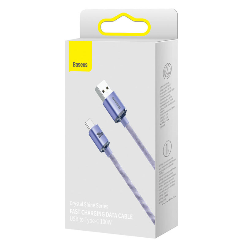 CABLU alimentare si date Baseus Crystal Shine, Fast Charging Data Cable pt. smartphone, USB la USB Type-C 100W, 1.2m, violet "CAJY000405" (timbru verde 0.08 lei) - 6932172602826 - imagine 2