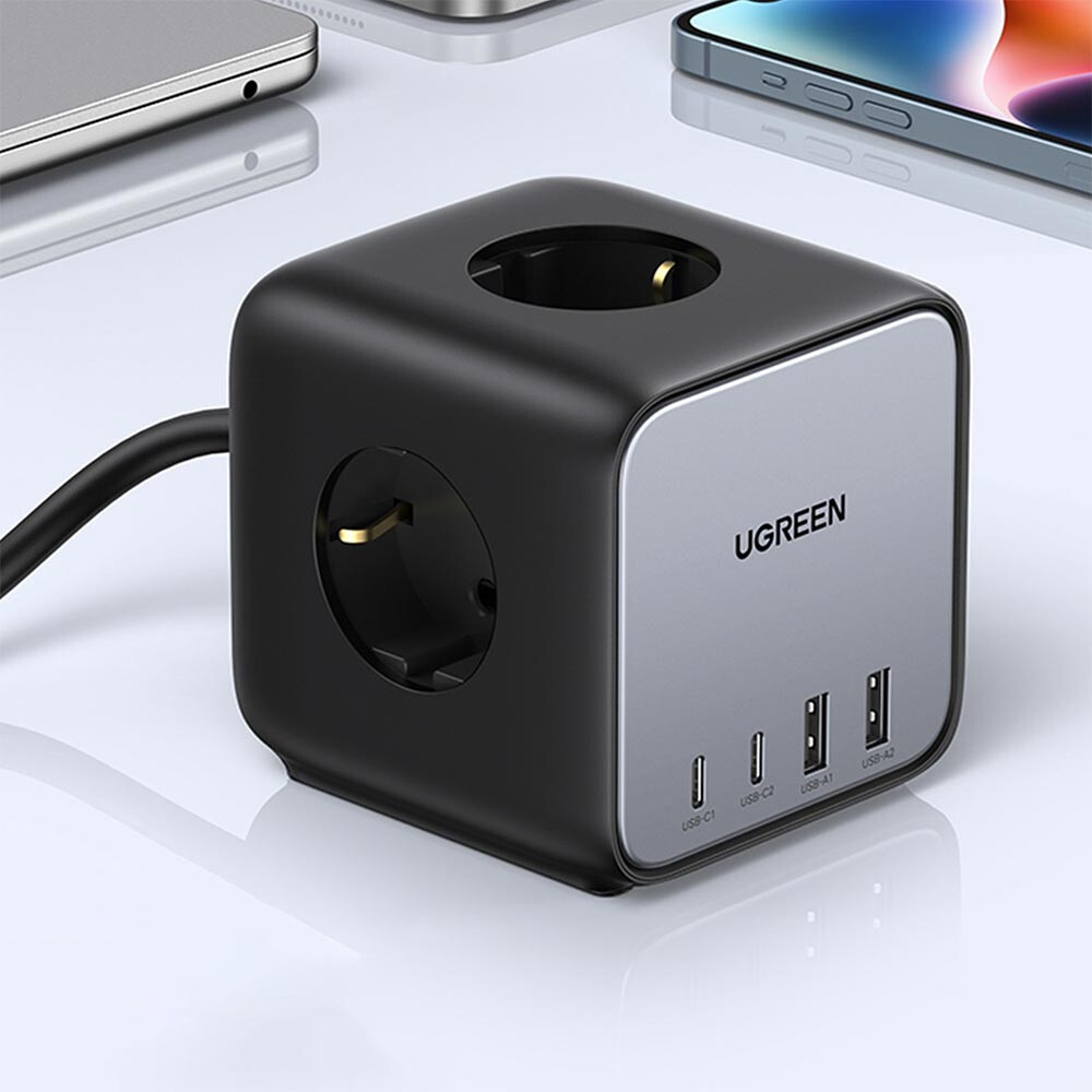INCARCATOR RETEA Ugreen, "CD268", Powerstrip, Quick Charge 65W, 3 x AC, 2 x USB Type-C Output 5V/3A, 2 x USB, include cablu lungime 1.8m, gri "60113" (timbru verde 0.18 lei) - 6957303861132 - imagine 4