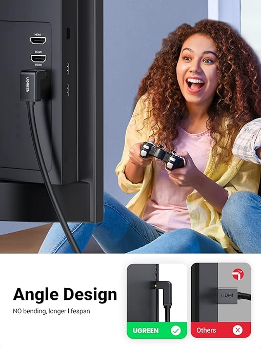 CABLU video Ugreen, "HD103" HDMI (T) la HDMI (T) 4K la 30Hz, unghi 90 grade la un cap, lungime 2m, conectori auriti, negru "10173" (timbru verde 0.08 lei) - 6957303811731 - imagine 2