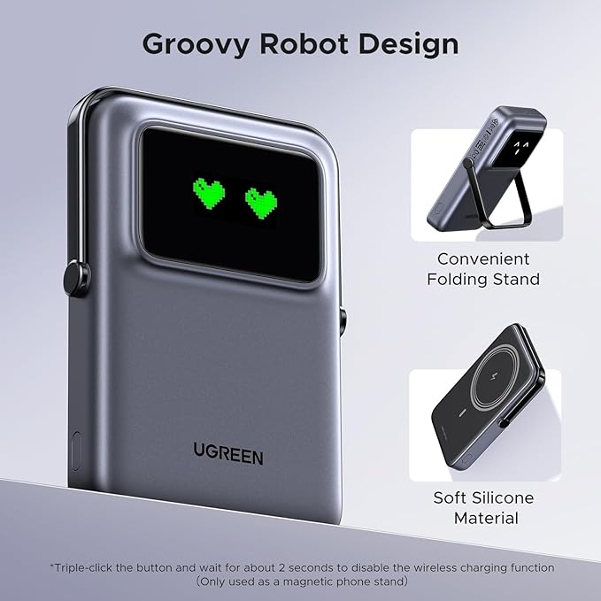 POWER BANK Ugreen "PB764", 10000mAh, 20W, prindere magnetica, wireless charging: Qi 2 15W max, 1 x USB Type-C input/output, gri "45329" (timbru verde 0.98 lei) - imagine 2
