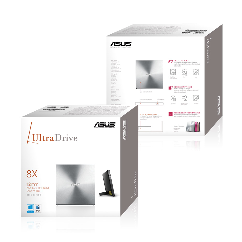 Asus SDRW-08U5S-U UltraDrive 8x U2 "90DD0112-M29000" - imagine 3