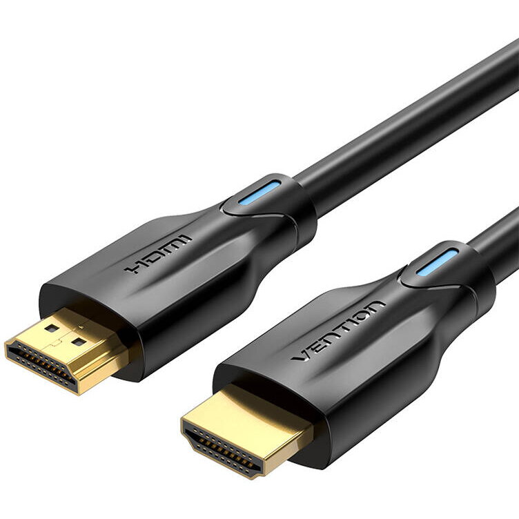 Cablu video Vention, HDMI(T) la HDMI(T), 2m, rezolutie maxima 8K la 60Hz/4K la 120Hz, conectori auriti, cupru/argint, invelis PVC, negru, „AANBH” (timbru verde 0.18lei) –  6922794743502
