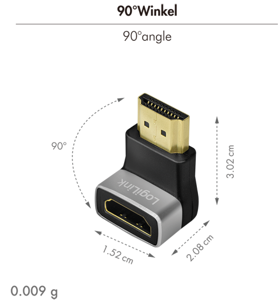 ADAPTOR video LOGILINK, HDMI (T) la HDMI (M), conectori auriti, rezolutie maxima 8K (7680 x 4320) la 60 Hz, 270 grade, negru-gri, "AH0007A" (timbru verde 0.03 lei) - imagine 2