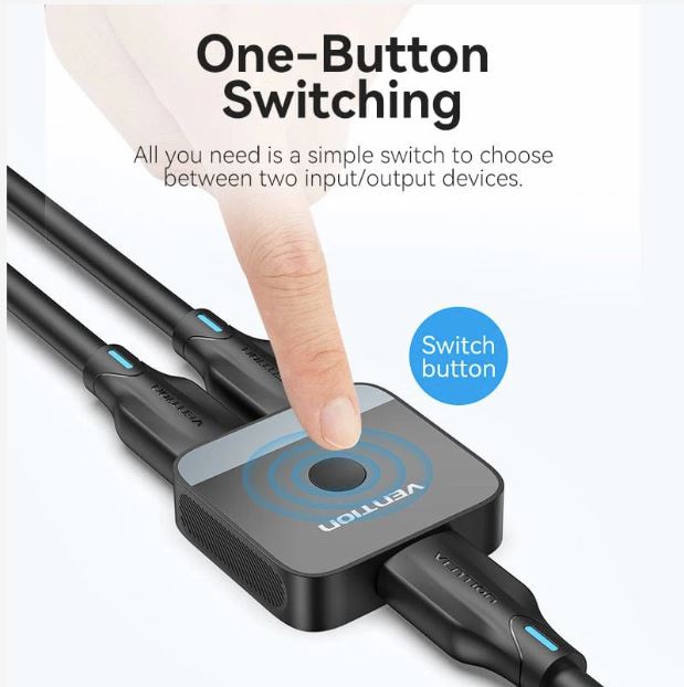 Switch video Vention, HDMI(M) la 2 x HDMI(M), rezolutie maxima 4K la 60Hz, conectori auriti, dublu sens, invelis acrilic si ABS, negru, "AKOB0" (timbru verde 0.18lei) - 6922794769076 - imagine 2
