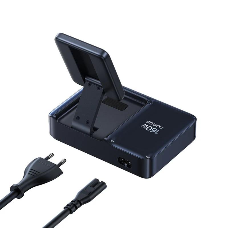 INCARCATOR retea Baseus Nomos NH21 5-in-1, 160W, Qi2 Wireless, 1 x USB, 3 x USB Type-C, cablu retractabil USB Type-C, negru "E0121700" (include TV 0.18lei) - 6953156211834 - imagine 3