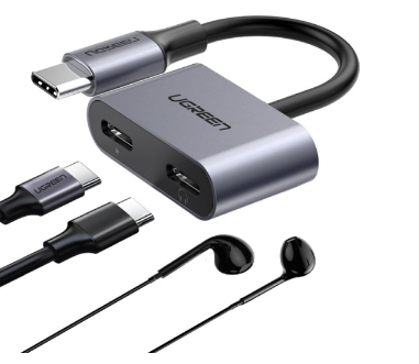 ADAPTOR Incarcare si audio Ugreen, „CM232”, 1 x USB Type-C(T) la 2 x USB Type-C(M), lungime cablu 15 cm, gri „60165” (timbru verde 0.08 lei) – 6957303861651