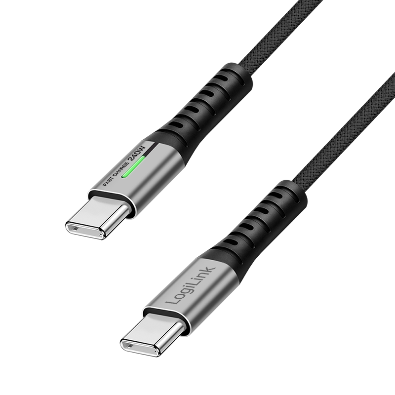 CABLU alimentare si date LOGILINK, pt. smartphone, USB 3.2, USB Gen Type-C (T) la USB Type-C (T), 1m, PD 240W, 3 x ecranat, 4K/60Hz, 20Gbps, LED, metal, negru, „CU0442” (timbru verde 0.08 lei)