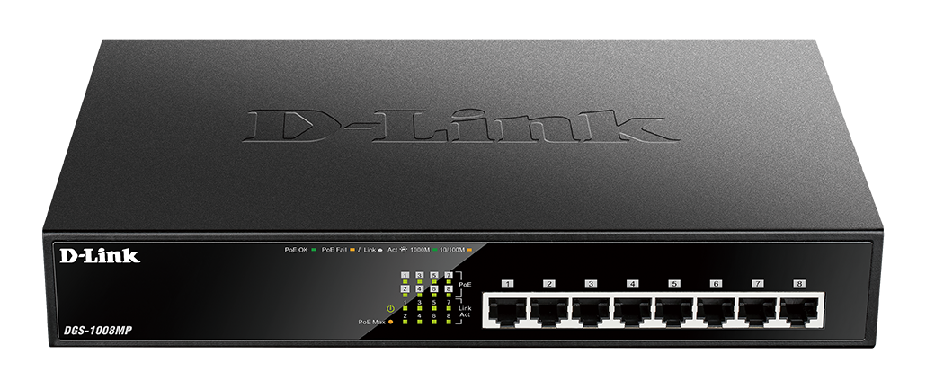SWITCH PoE D-LINK 8 porturi Gigabit (8 PoE+), IEEE 802.3af/at, carcasa metalica, rackabil, "DGS-1008MP"(timbru verde 2 lei)