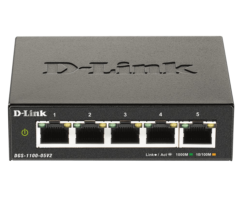 SWITCH D-LINK SMART  5 porturi Gigabit, carcasa metalica, „DGS-1100-05V2” (timbru verde 2 lei)
