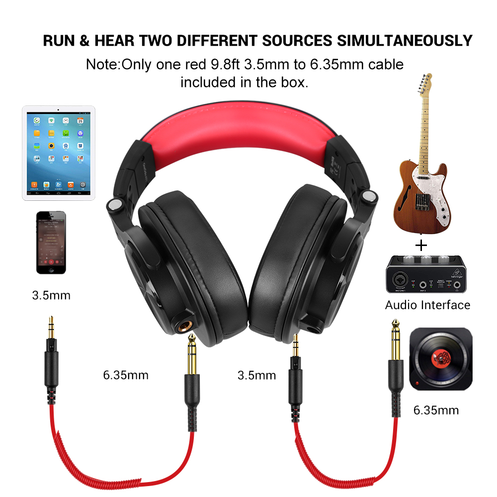 Casca OneOdio cu fir detasabil, tip over ear, utilizare profesionala, DJ, conectare prin Jack 3.5 mm | Jack 6.35 mm, difuzor 40 mm, impedanta 32 Ohm, negru | rosu, "A71-Red" (timbru verde 0.8lei) - imagine 3