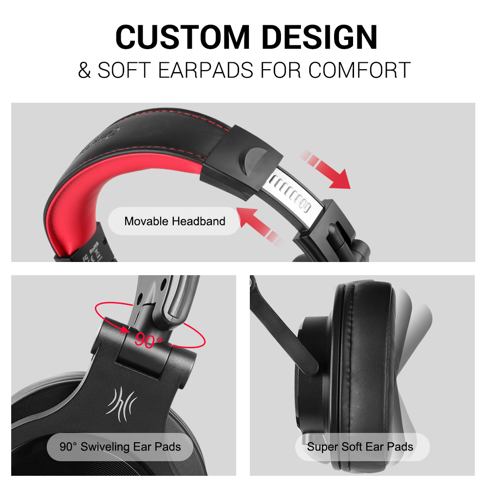 Casca OneOdio cu fir detasabil, tip over ear, utilizare profesionala, DJ, conectare prin Jack 3.5 mm | Jack 6.35 mm, difuzor 40 mm, impedanta 32 Ohm, negru | rosu, "A71-Red" (timbru verde 0.8lei) - imagine 4