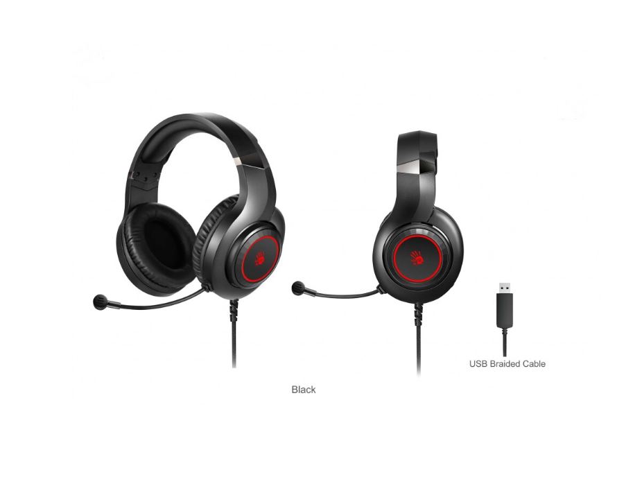 CASTI A4TECH Bloody gaming, cu fir, tip standard, utilizare multimedia (PC and more), microfon pe casca, iluminare, negru, USB, cablu 2m, "G220S" (timbru verde 0.8 lei) - imagine 2