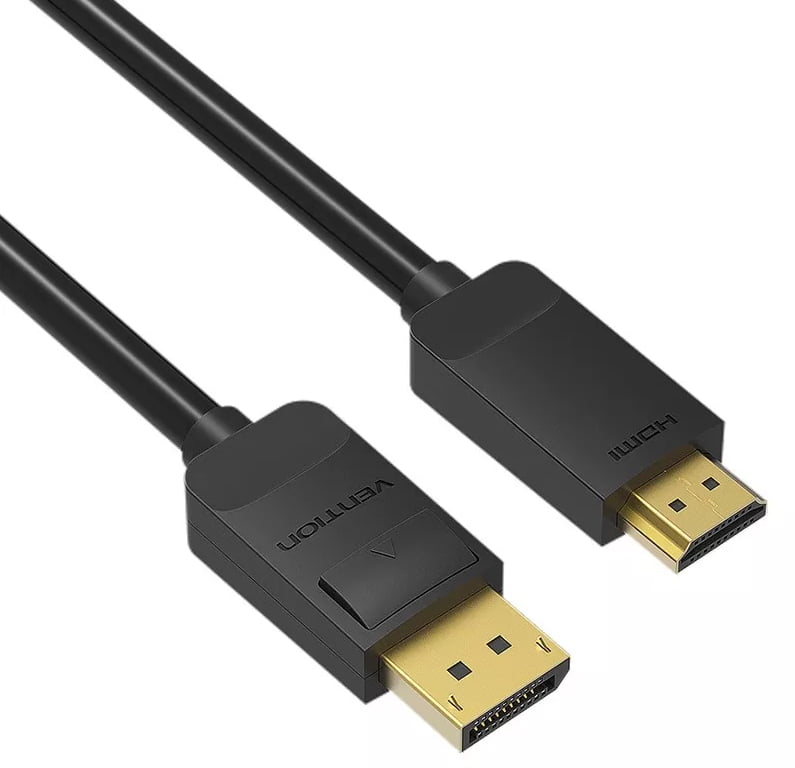 Cablu video Vention, DisplayPort(T) la HDMI(T), 2m, rezolutie maxima 1080p la 60 Hz, conectori auriti, cupru, invelis PVC, negru, "HADBH" (timbru verde 0.18lei) - 6922794733343 - imagine 2