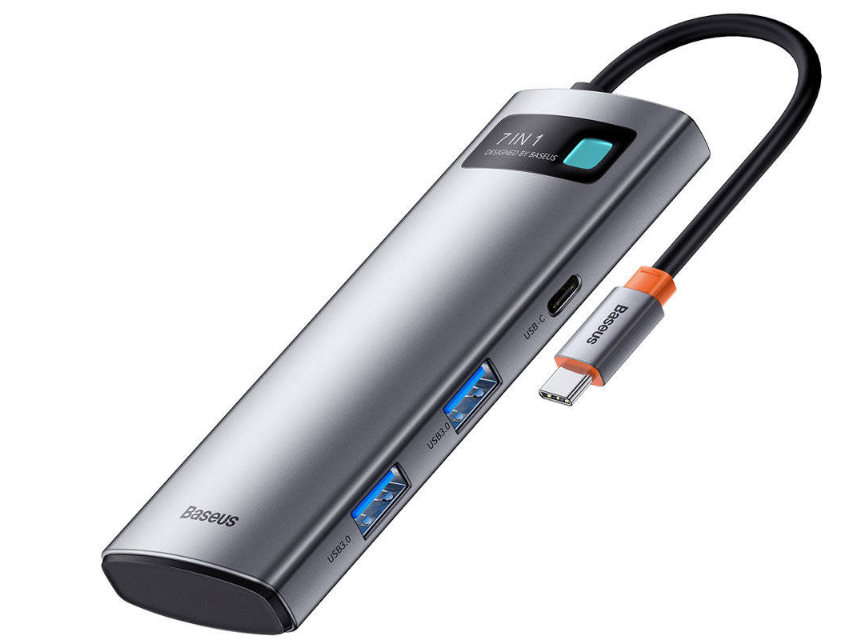 DOCKING Station Baseus Metal Gleam,conectare PC USB-C,USB 3.0x2,USB-Cx1,SDx1, MicroSDx1, USB-Cx1 PD 100W 5V/9V/14.5V/20V 5A(Max.),HDMIx1/4K/30Hz,gri "WKWG020113" (timbru verde 0.18 lei)-6932172602635