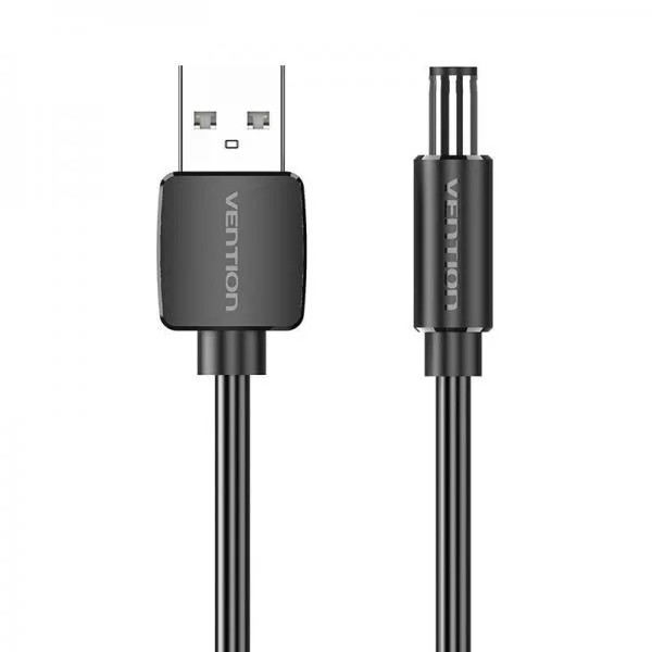 Cablu alimentare Vention, USB 2.0 (T) la DC 5.5mm (T), 1.5m, 5V, 3A, PVC, negru „CEYBG” (timbru verde 0.08 lei) -6922794757684